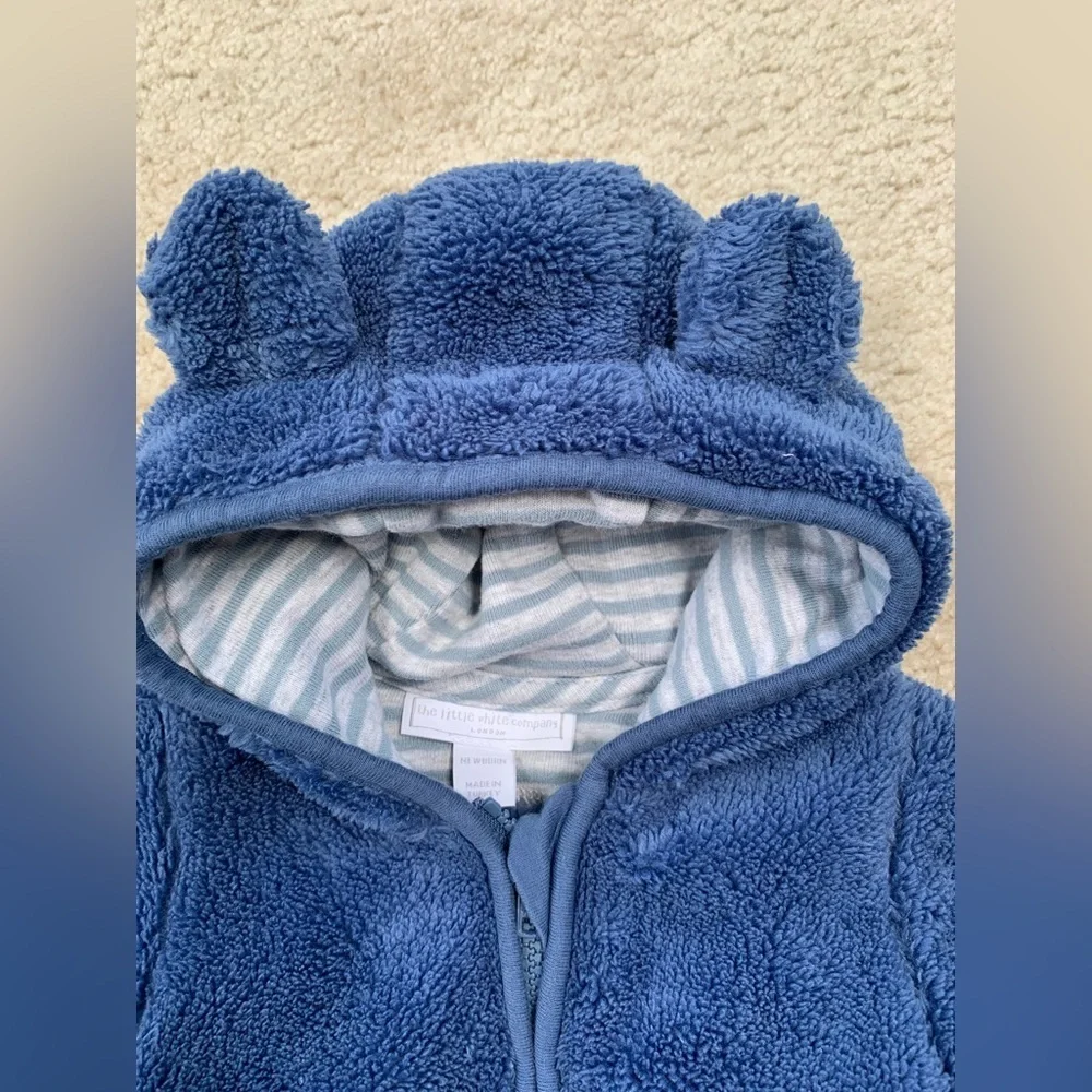 The Little White Company Size Newborn Blue Sherpa Fleece Bunting Snowsuit